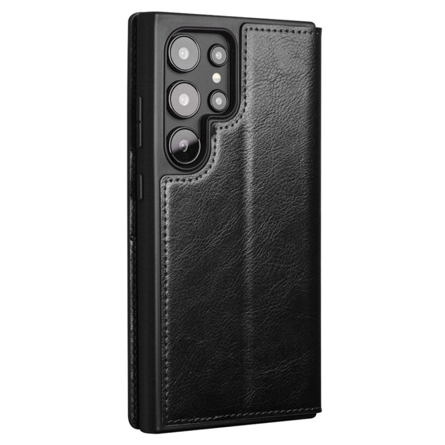 660178316A-12 QIALINO For Samsung Galaxy S24 Ultra Wallet Case Waxy Genuine Leather Flip Phone Cover