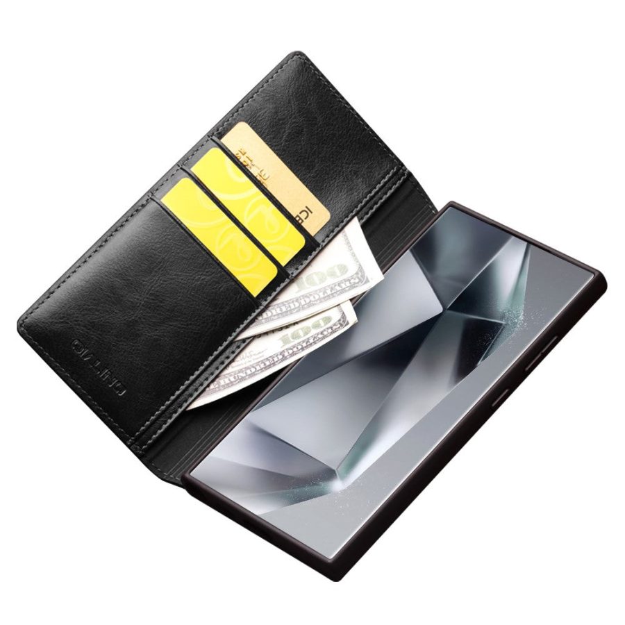 660178316A-2 QIALINO For Samsung Galaxy S24 Ultra Wallet Case Waxy Genuine Leather Flip Phone Cover