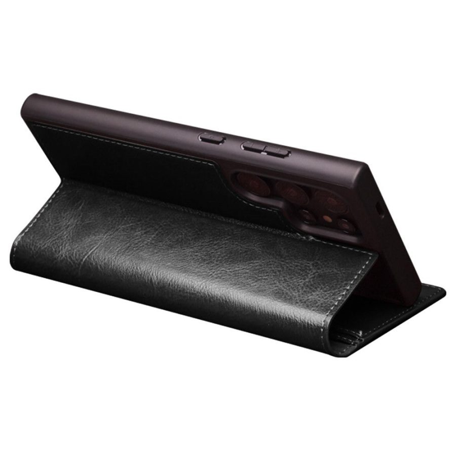 660178316A-3 QIALINO For Samsung Galaxy S24 Ultra Wallet Case Waxy Genuine Leather Flip Phone Cover