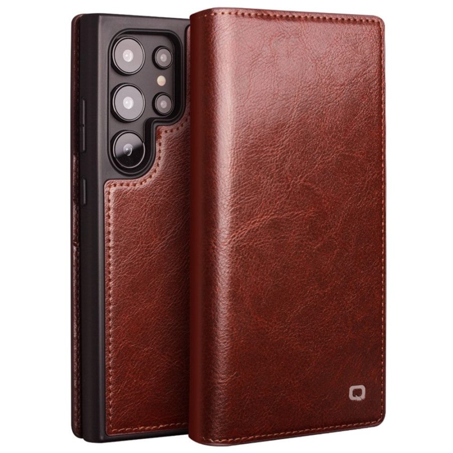 660178316B-1 QIALINO For Samsung Galaxy S24 Ultra Wallet Case Waxy Genuine Leather Flip Phone Cover