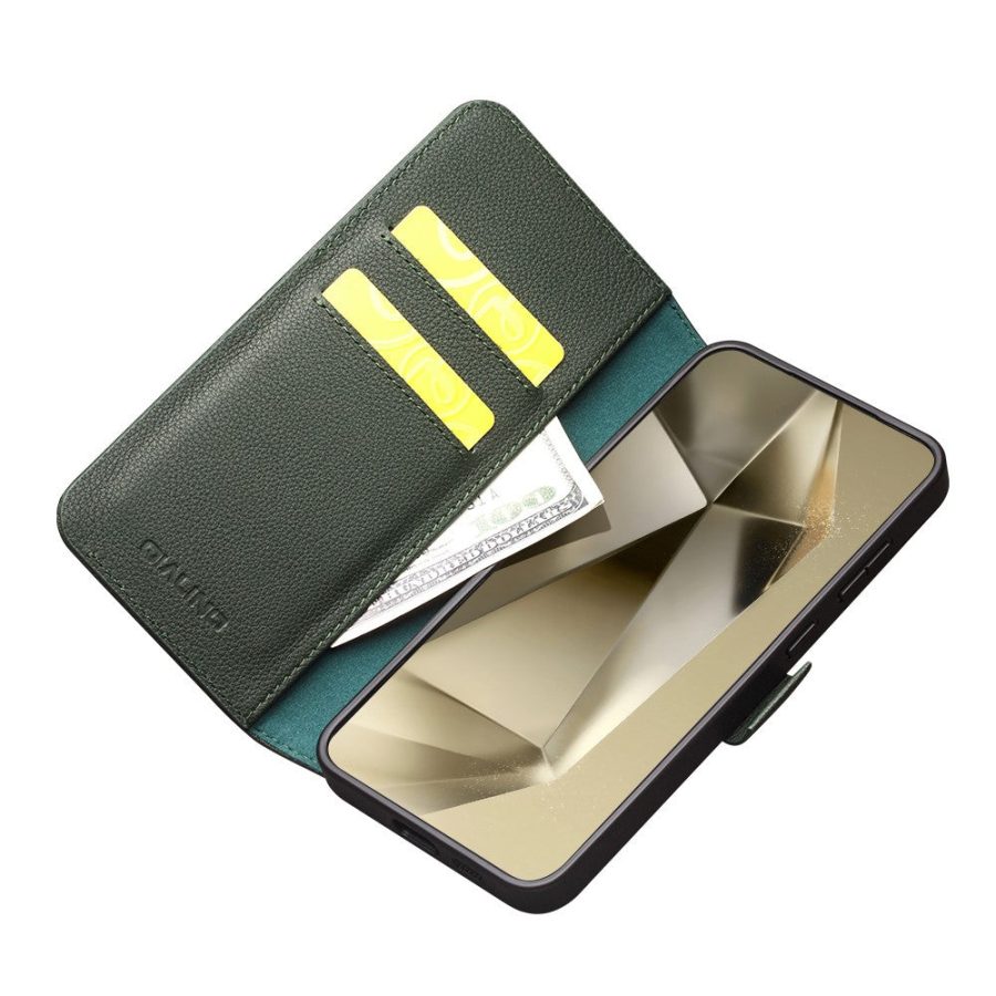 660180433A-2 QIALINO For Samsung Galaxy S24+ Wallet Case Genuine Leather Flip Phone Cover with Magnetic Closure