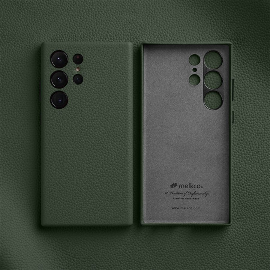 660184717C-2 MELKCO For Samsung Galaxy S24 Ultra Case Premium Genuine Leather Full-Wrap Phone Cover