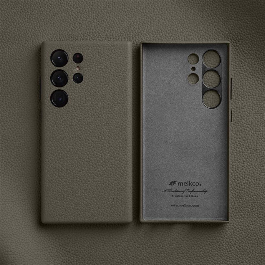 660184717D-2 MELKCO For Samsung Galaxy S24 Ultra Case Premium Genuine Leather Full-Wrap Phone Cover