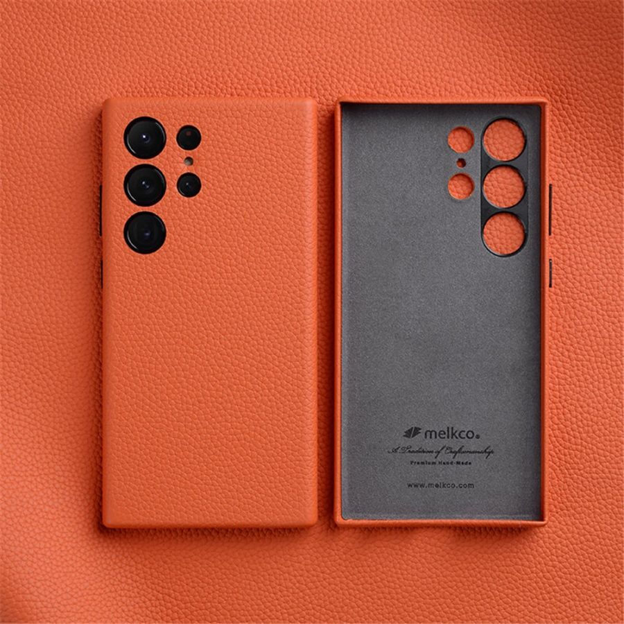 660184717E-2 MELKCO For Samsung Galaxy S24 Ultra Case Premium Genuine Leather Full-Wrap Phone Cover