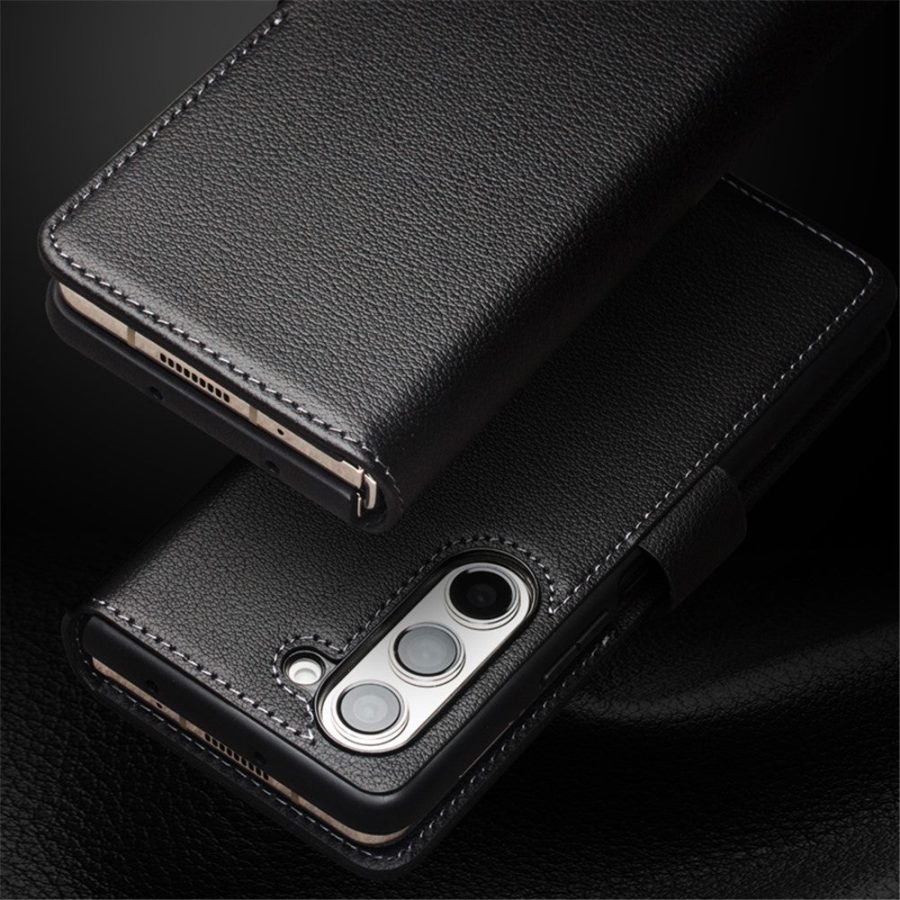 660197777A-6 QIALINO For Samsung Galaxy Z Fold5 Wallet Case Genuine Leather Flip Phone Cover with Magnetic Closure