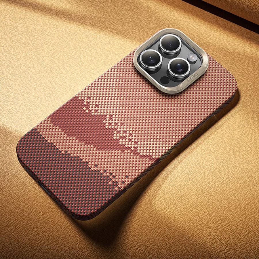 BENKS For iPhone 16 Pro Max Case Compatible with MagSafe Carbon Fiber Texture Aramid Fiber + PC Phone Cover, Gold by The Case Factory