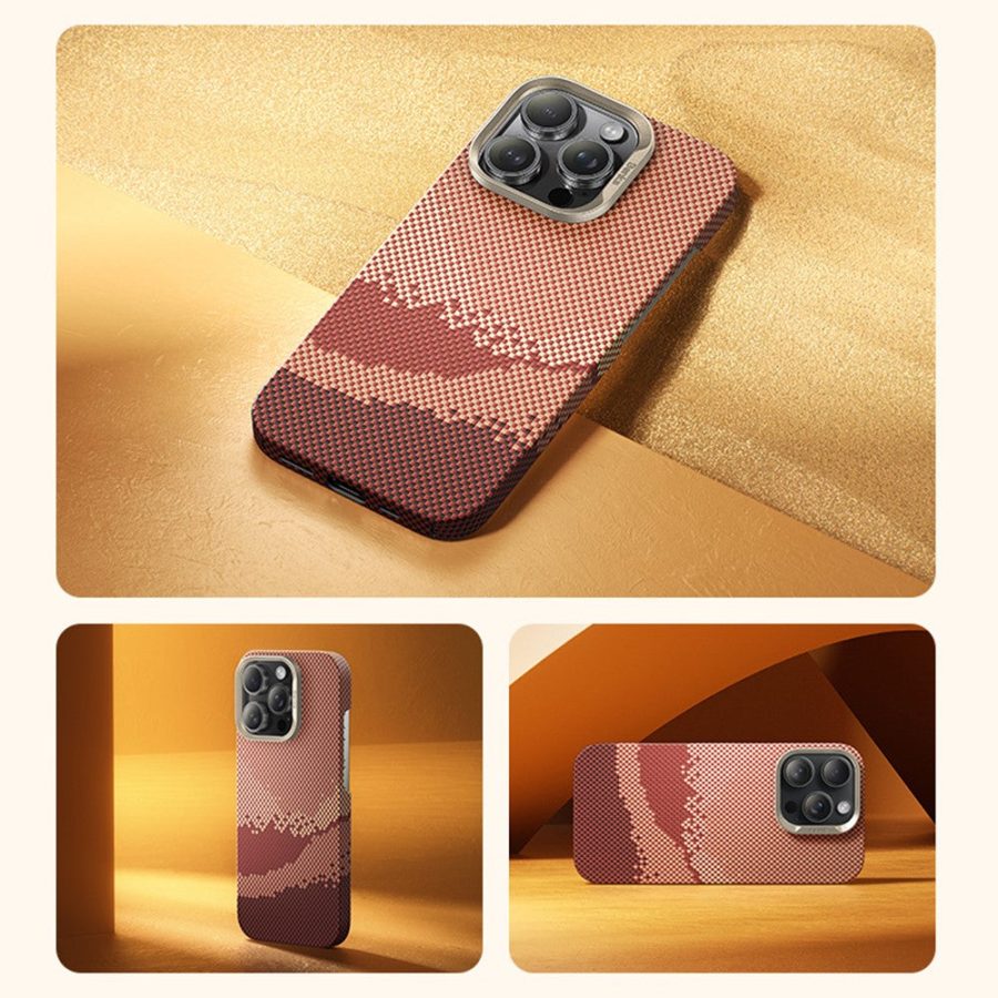 BENKS For iPhone 16 Pro Case Compatible with MagSafe Carbon Fiber Texture Aramid Fiber + PC Phone Cover, Gold by The Case Factory