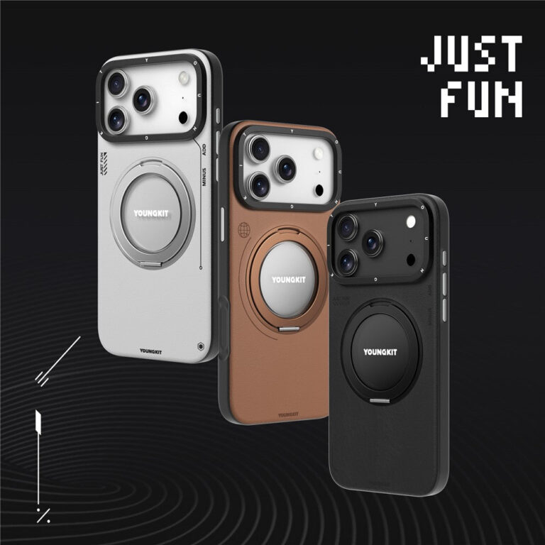 YOUNGKIT For iPhone 17 Pro Case Rotating Kickstand Shockproof TPU + PU Leather Phone Back Cover by The Case Factory
