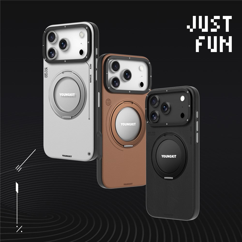 YOUNGKIT For iPhone 17 Pro Case Rotating Kickstand Shockproof TPU + PU Leather Phone Back Cover by The Case Factory