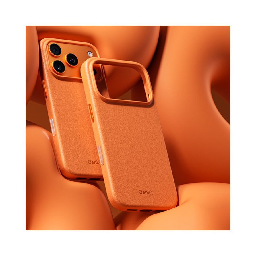 6601182699C-1 BENKS Q2 For iPhone 17 Pro Max Mircrofiber Leather + PC + Silicone Phone Case Compatible with MagSafe Orange iPhone 17 Pro Max by The Case Factory