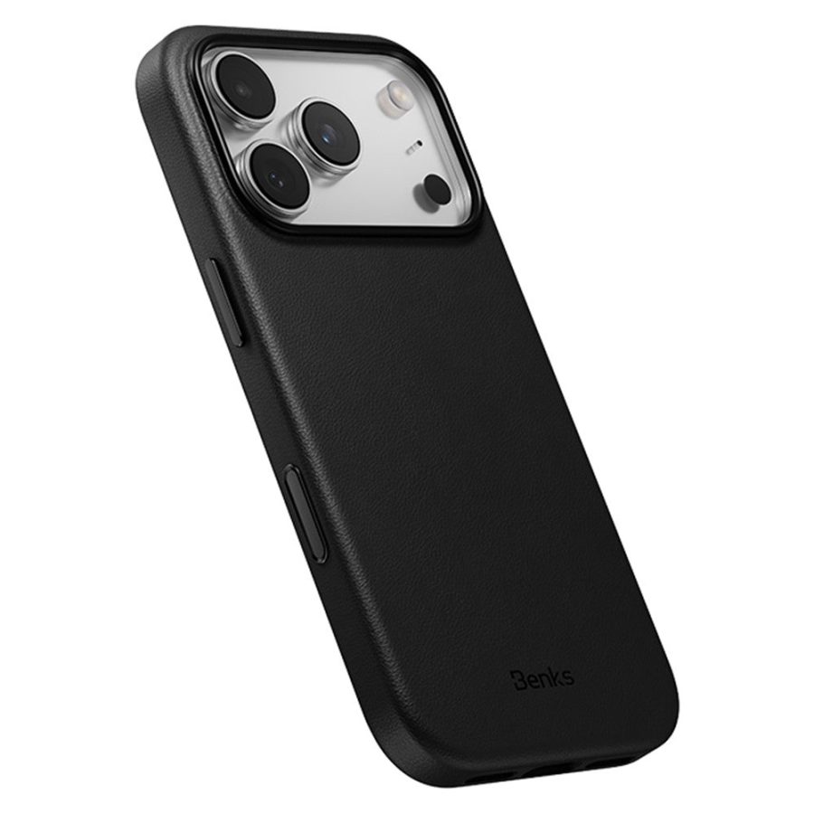 6601182700B-1 BENKS Q2 For iPhone 17 Pro Mircrofiber Leather + PC + Silicone Phone Case Compatible with MagSafe Black iPhone 17 Pro by The Case Factory