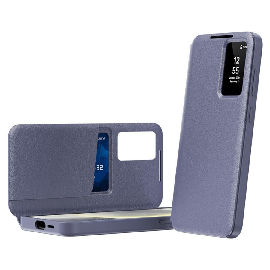 6601197268E-1 For Samsung Galaxy S26 Ultra Case with Card Holder Smart View Window Leather Phone Cover Grey Purple Galaxy S26 Ultra by The Case Factory