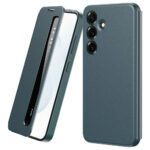 For Samsung Galaxy S25 Case Smart View Window Leather Phone Cover Green Galaxy S25 by The Case Factory