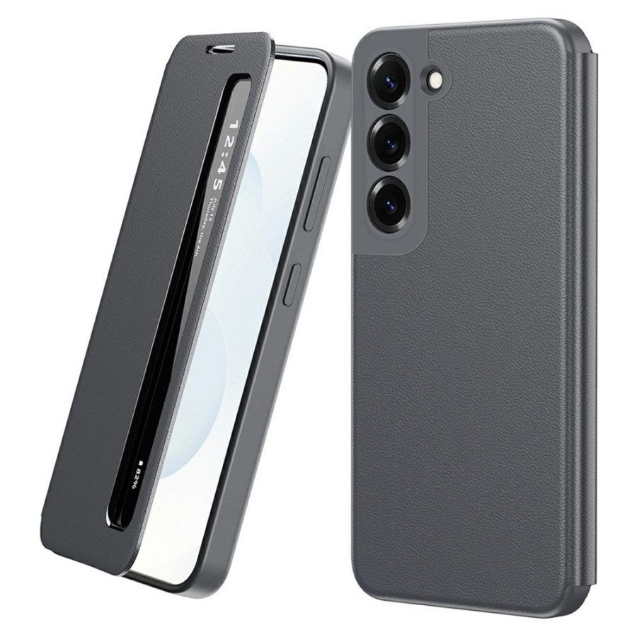 For Samsung Galaxy S22 5G Case Smart View Window Leather Phone Cover Grey Galaxy S22 by The Case Factory