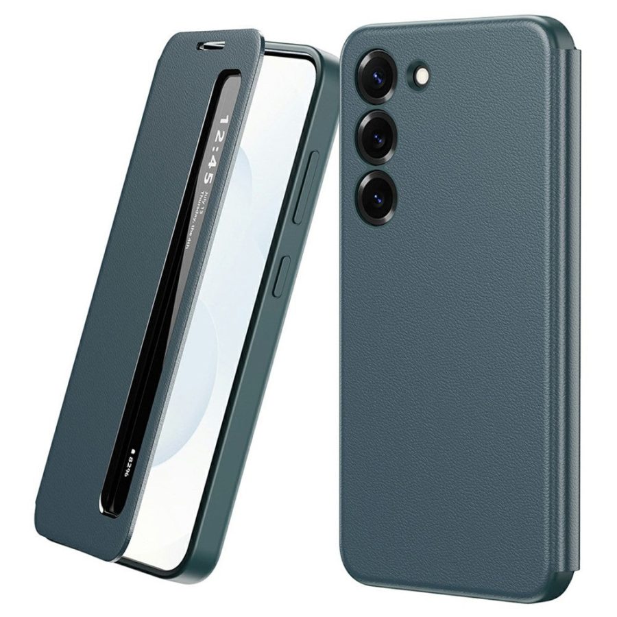 For Samsung Galaxy S23+ Case Smart View Window Leather Phone Cover Green Galaxy S23+ by The Case Factory