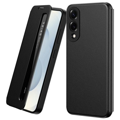 6601198975A-1 For Samsung Galaxy S25 Edge Case Smart View Window Leather Phone Cover Black Galaxy S25 Edge by The Case Factory