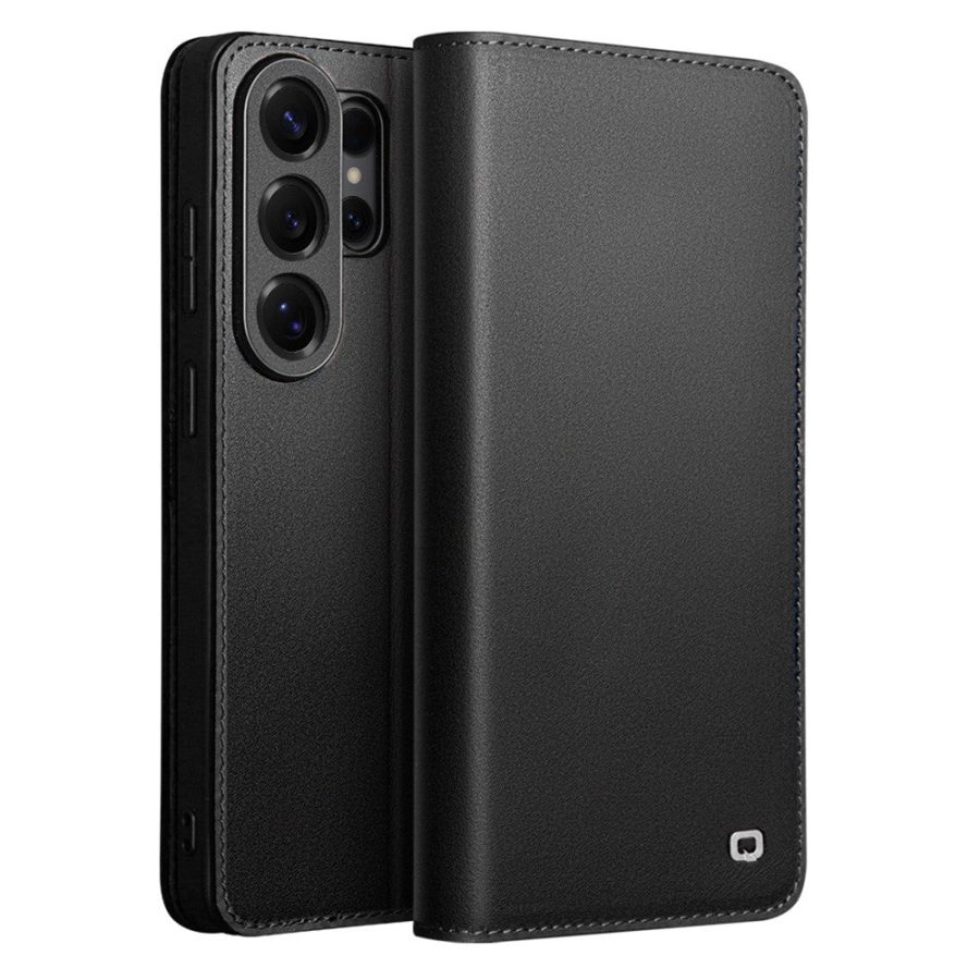 6601199204A-1 QIALINO For Samsung Galaxy S26 Ultra Wallet Case Matte Genuine Leather Flip Phone Cover Black Galaxy S26 Ultra by The Case Factory