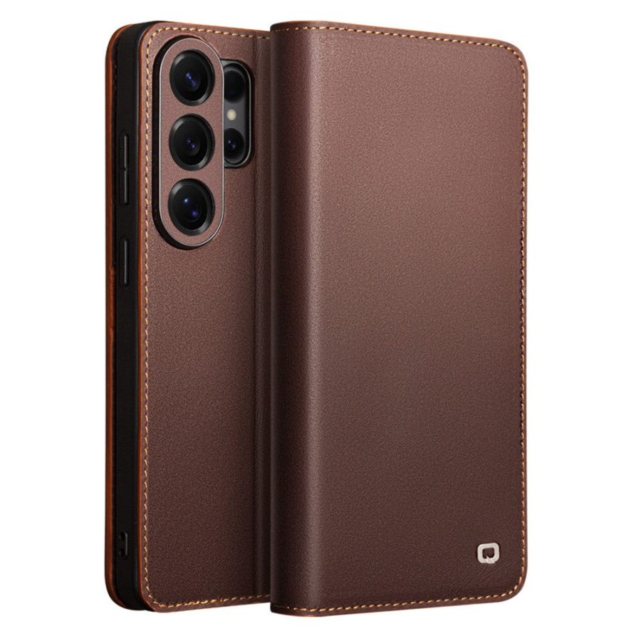 6601199204B-1 QIALINO For Samsung Galaxy S26 Ultra Wallet Case Matte Genuine Leather Flip Phone Cover Brown Galaxy S26 Ultra by The Case Factory