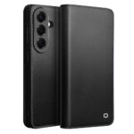 QIALINO For Samsung Galaxy S26+ Wallet Case Matte Genuine Leather Flip Phone Cover Black Galaxy S26+ by The Case Factory