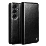 QIALINO For Samsung Galaxy S26 / S26 Pro Wallet Case Waxy Genuine Leather Flip Phone Cover Black by The Case Factory