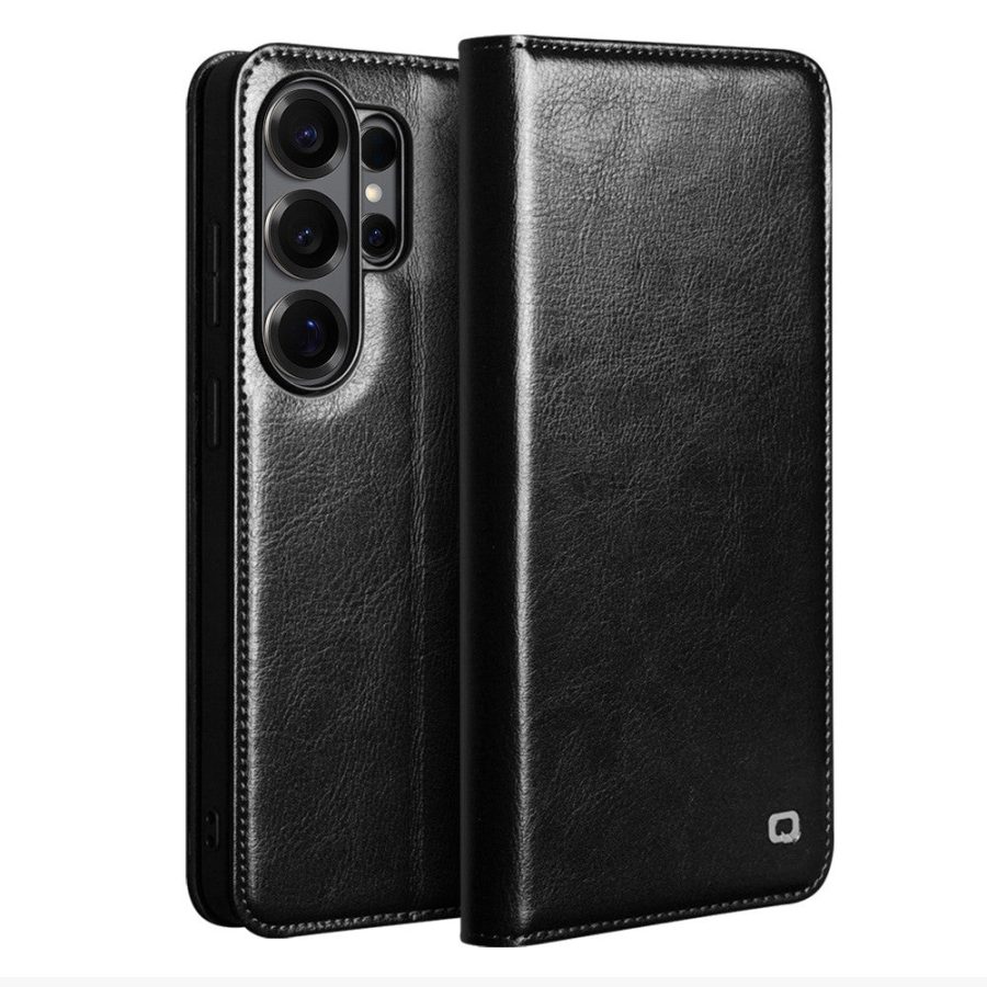6601199214A-1_b406f07f-f600-4bfc-8847-5003b869c076 QIALINO For Samsung Galaxy S26 Ultra Wallet Case Waxy Genuine Leather Flip Phone Cover Black Galaxy S26 Ultra by The Case Factory