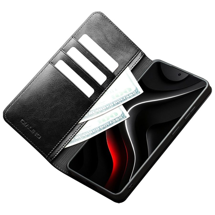 6601199214A-3 QIALINO For Samsung Galaxy S26 Ultra Wallet Case Waxy Genuine Leather Flip Phone Cover by The Case Factory