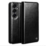 QIALINO For Samsung Galaxy S26+ Wallet Case Waxy Genuine Leather Flip Phone Cover Black Galaxy S26+ by The Case Factory