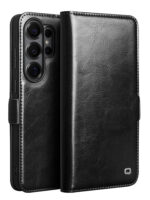 QIALINO For Samsung Galaxy S26 Ultra Wallet Case Waxy Genuine Leather Magnetic Closure Flip Phone Cover Black Galaxy S26 Ultra by The Case Factory