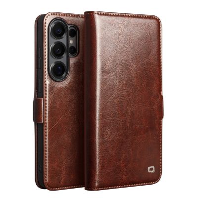 6601199334B-1 QIALINO For Samsung Galaxy S26 Ultra Wallet Case Waxy Genuine Leather Magnetic Closure Flip Phone Cover Brown Galaxy S26 Ultra by The Case Factory