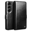 6601199335A-1 QIALINO For Samsung Galaxy S26+ Wallet Case Waxy Genuine Leather Magnetic Closure Flip Phone Cover Black Galaxy S26+ by The Case Factory