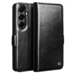 QIALINO For Samsung Galaxy S26+ Wallet Case Waxy Genuine Leather Magnetic Closure Flip Phone Cover Black Galaxy S26+ by The Case Factory