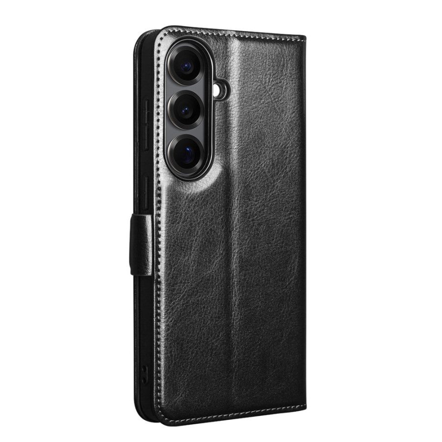 6601199335A-4 QIALINO For Samsung Galaxy S26+ Wallet Case Waxy Genuine Leather Magnetic Closure Flip Phone Cover by The Case Factory