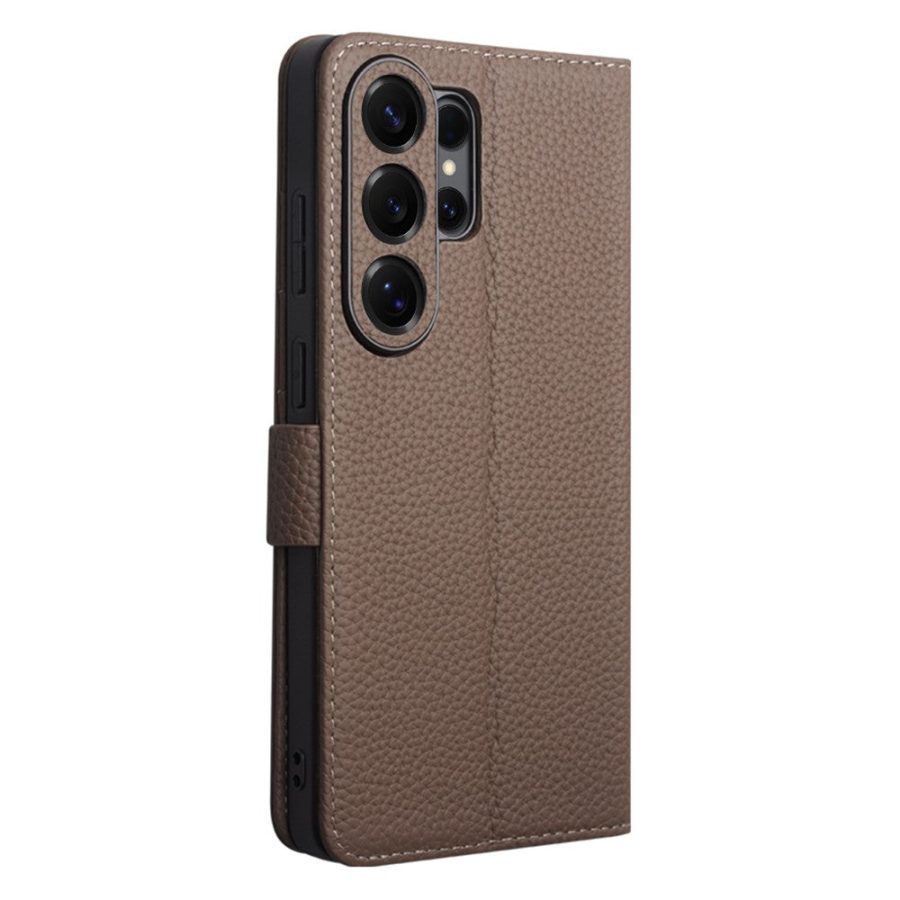 6601200828A-4 QIALINO For Samsung Galaxy S26 Ultra Wallet Case Litchi Genuine Leather Magnetic Closure Flip Phone Cover by The Case Factory
