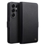 QIALINO For Samsung Galaxy S26 Ultra Wallet Case Litchi Genuine Leather Magnetic Closure Flip Phone Cover Black Galaxy S26 Ultra by The Case Factory