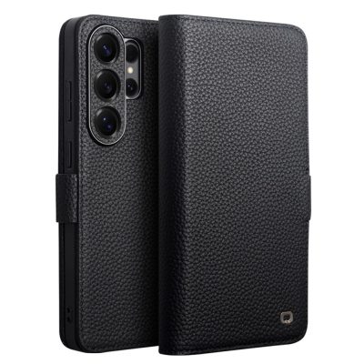 6601200828B-1 QIALINO For Samsung Galaxy S26 Ultra Wallet Case Litchi Genuine Leather Magnetic Closure Flip Phone Cover Black Galaxy S26 Ultra by The Case Factory