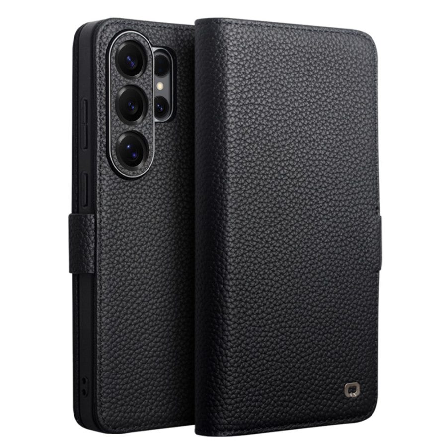 6601200828B-1 QIALINO For Samsung Galaxy S26 Ultra Wallet Case Litchi Genuine Leather Magnetic Closure Flip Phone Cover Black Galaxy S26 Ultra by The Case Factory