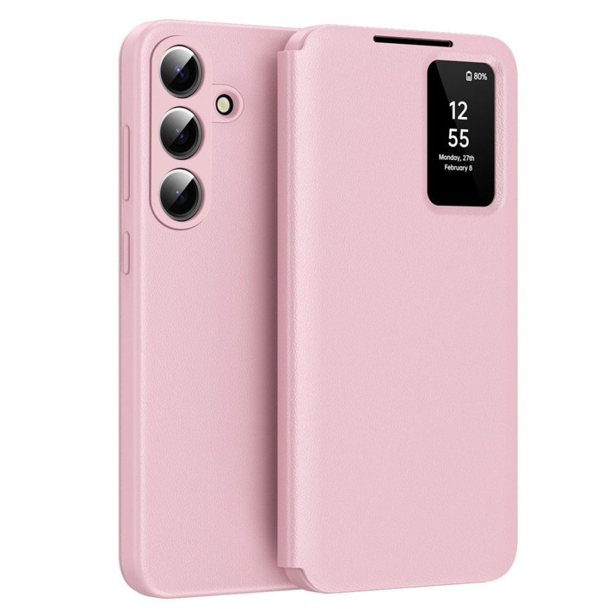 6601202390B-1 For Samsung Galaxy S26 / S26 Pro Case with Card Holder Smart View Window Leather Phone Cover Pink by The Case Factory