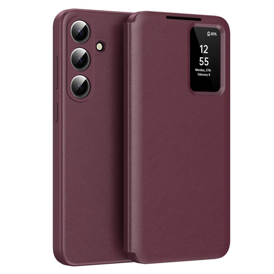 6601202390D-1 For Samsung Galaxy S26 / S26 Pro Case with Card Holder Smart View Window Leather Phone Cover Red by The Case Factory