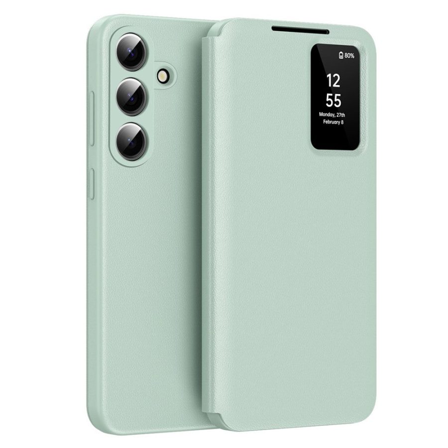 6601202390F-1 For Samsung Galaxy S26 / S26 Pro Case with Card Holder Smart View Window Leather Phone Cover Light Green by The Case Factory
