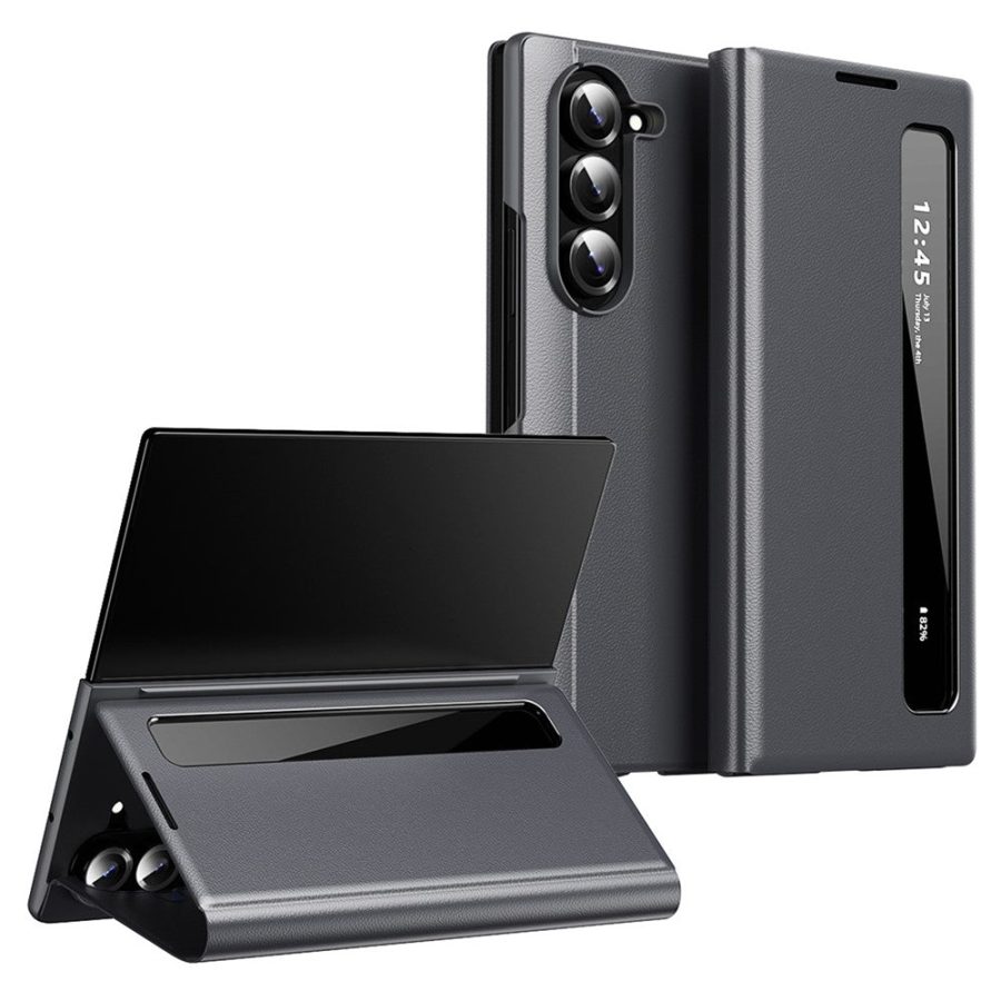 6601202501B-1 For Samsung Galaxy Z Fold6 5G Case Smart View Window Leather Phone Cover Grey Galaxy Z Fold6 by The Case Factory
