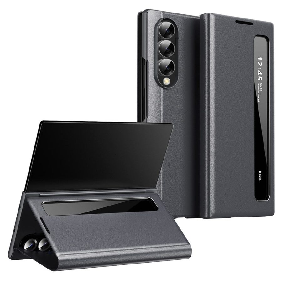 6601202504B-1 For Samsung Galaxy Z Fold3 5G Case Smart View Window Leather Phone Cover Grey Galaxy Z Fold3 by The Case Factory