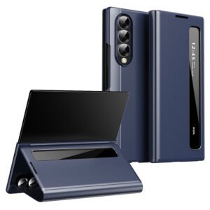 For Samsung Galaxy Z Fold3 5G Case Smart View Window Leather Phone Cover Sapphire Galaxy Z Fold3 by The Case Factory