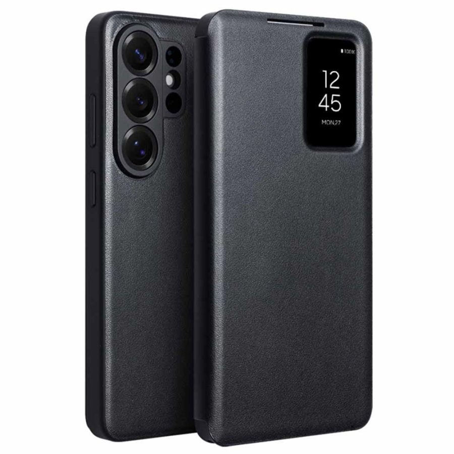 6601202772A-1_40dc2721-d25f-4fb8-a703-a282beb905e4 QIALINO For Samsung Galaxy S26 Ultra Wallet Case Genuine Leather Flip Phone Cover with Smart View Window Black Galaxy S26 Ultra by The Case Factory