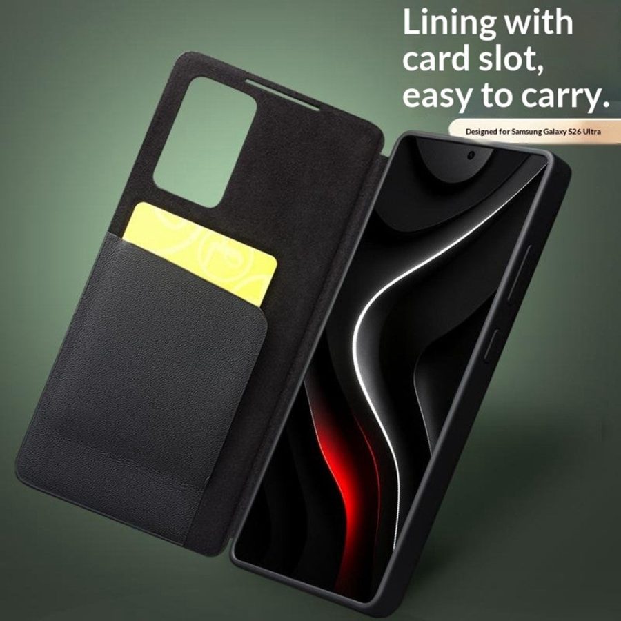 6601202772A-3 QIALINO For Samsung Galaxy S26 Ultra Wallet Case Genuine Leather Flip Phone Cover with Smart View Window by The Case Factory