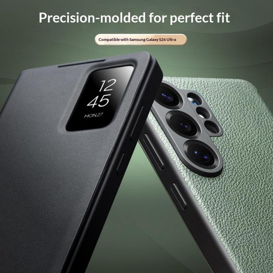 6601202772A-7 QIALINO For Samsung Galaxy S26 Ultra Wallet Case Genuine Leather Flip Phone Cover with Smart View Window by The Case Factory
