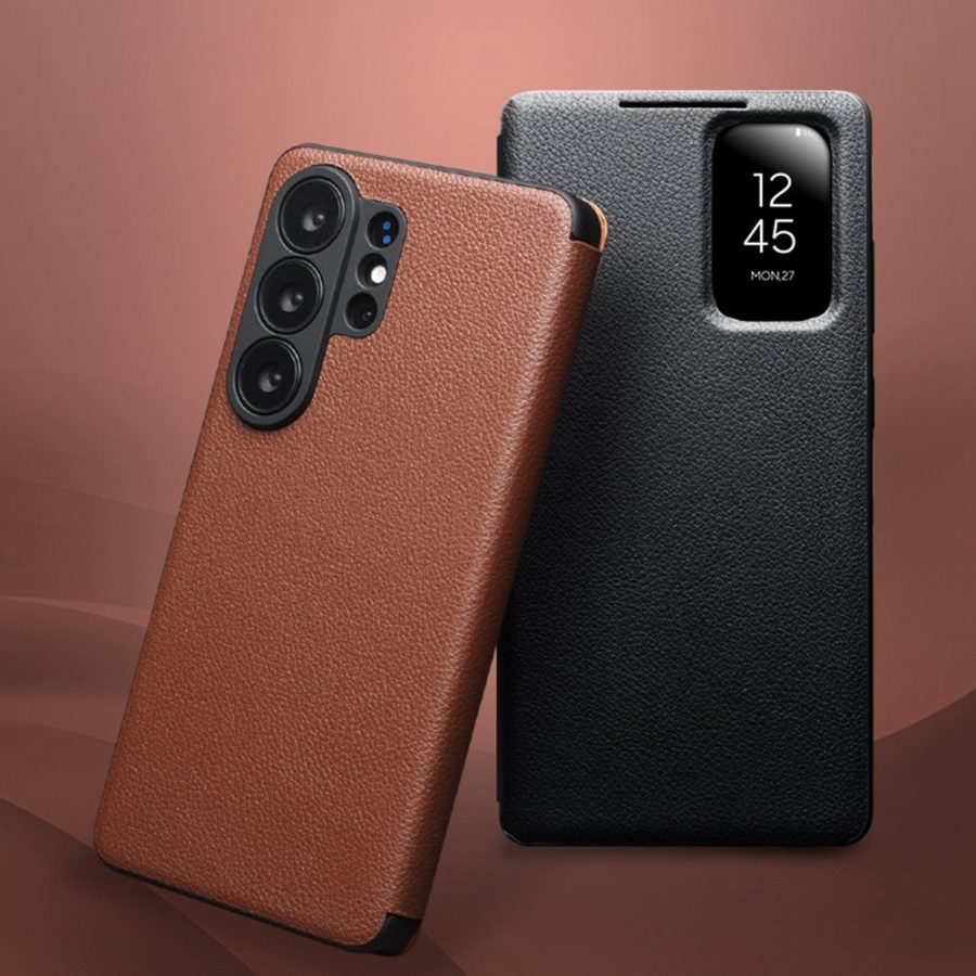 6601202772A-9 QIALINO For Samsung Galaxy S26 Ultra Wallet Case Genuine Leather Flip Phone Cover with Smart View Window by The Case Factory