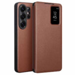 QIALINO For Samsung Galaxy S26 Ultra Wallet Case Genuine Leather Flip Phone Cover with Smart View Window Brown Galaxy S26 Ultra by The Case Factory