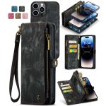 CASEME For iPhone 12 Pro Max Case 2-in-1 Detachable Magnetic Zipper Wallet Vegan Leather Flip Cover