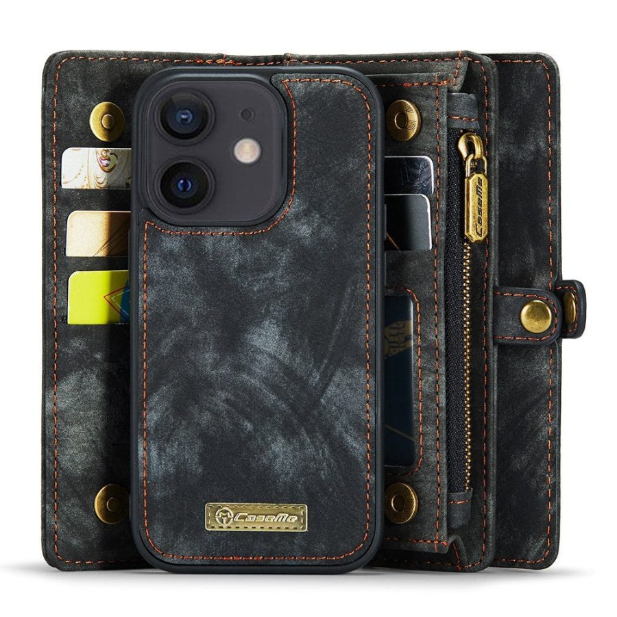 101123267A-4 CASEME For iPhone 12 Case 2-in-1 Detachable Magnetic Zipper Wallet Vegan Leather Flip Cover