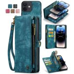 CASEME For iPhone 12 Case 2-in-1 Detachable Magnetic Zipper Wallet Vegan Leather Flip Cover